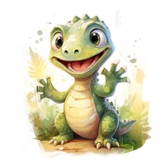 Obraz premium cute dinosaur in a watercolor style on a white background. Generative AI