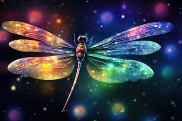 Close up of a colorful dragonfly with a colorful background - obrazy, fototapety, plakaty