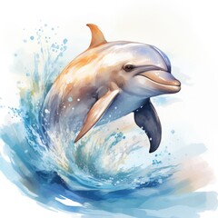 Dolphin in a watercolor style on a white background. Generative AI