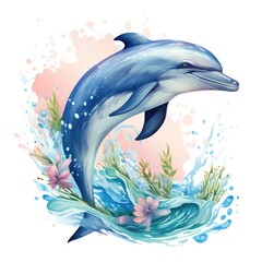 Dolphin in a watercolor style on a white background. Generative AI