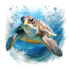 Fototapeta premium turtle in a watercolor style on a white background. Generative AI 
