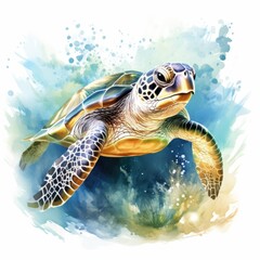 turtle in a watercolor style on a white background. Generative AI	