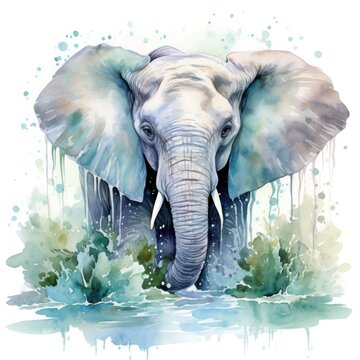 elephant in a watercolor style on a white background. Generative AI