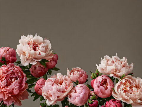 Generative AI bunch of plumpy pink peony flowers