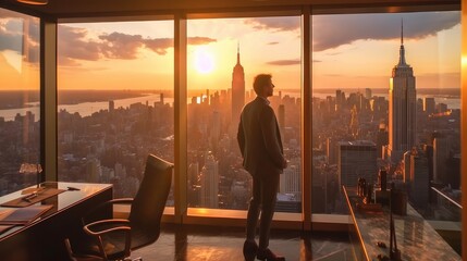 man in new york looking out the window