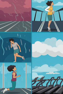 A series of images showing the effects of exercise on mood and mental health.