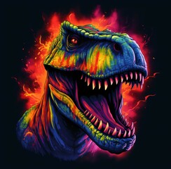 Naklejka premium Roaring tyrannosaurus rex isolated on black background. Dinosaur head vector color 3D illustration.