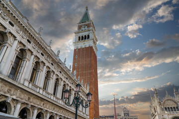 Piazza San Marco Venice (Venetian). The bell tower of St Mark's Campanile (Campanile di San Marco) in Italy