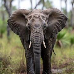 An elephant with trees in the background, up close. (Generative AI)