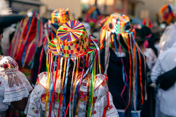 Colorful traditional celebration of St. Peter (or "San Pedro" in Spanish) in the indigenous Kichwa community of Peguche, in the city of Otavalo, Ecuador.