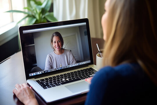 A therapist conducting an online counseling session.
