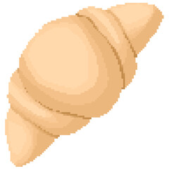 Isolated cute croissant in pixel art and transparent background
