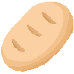 Isolated cute bread loaf in pixel art and transparent background