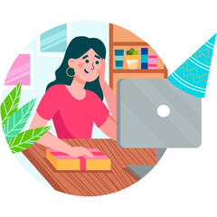 Woman get surprise gift shopping online vector