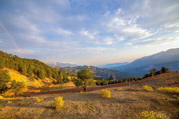 Fototapeta na wymiar Antalya high plateau mountain view. Pathway road