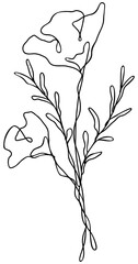 Wild Flower Line Art | Minimalist Floral Clipart | One Line Drawing Flower | Delicate Leaf | Botanical Leaves Nature Graphic