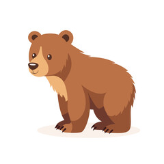 Flat Vector Cute Wild Animal - Grizzly Bear. Forest Cartoon Brown Smiling Bear in Side View. Woodland Animal Design Template