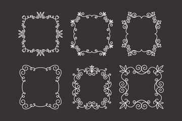 Vector Decorative Linear Frames Set. Vintage Frame Design Elements, Filigree, Decorative Borders, Page Decorations, Dividers Isolated
