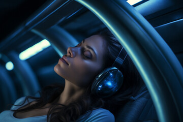woman listening to music and sleeping AI generated