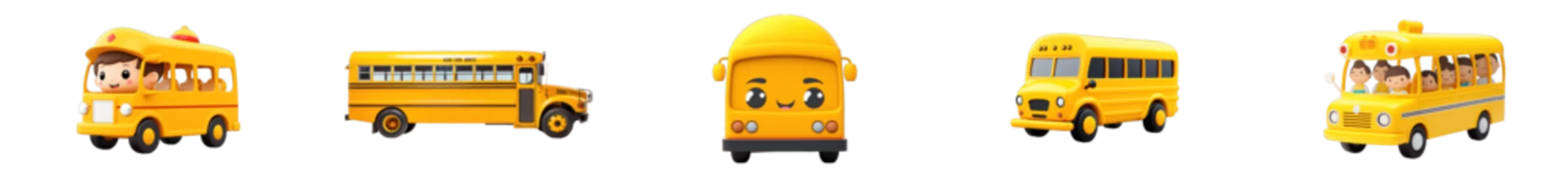 Gordijnen set of funny cartoon yellow school bus 3d character © Generative Professor