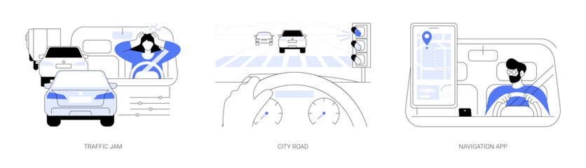 City traffic abstract concept vector illustrations.