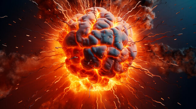 Concept art of a human brain exploding with knowledge and creativity. Generative AI