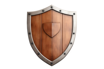 Blank shield from the Middle Ages made of wood, isolated, white background, generative ai