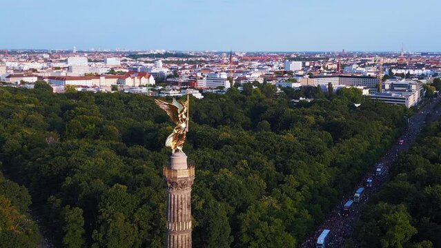 Amazing aerial top view flight CSD Pride Parade 2023 Berlin Crowd Gay Party