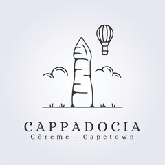 simple air balloon cappadocia goreme line art logo icon symbol vector illustration design
