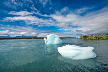 Icebergs in the Jokulsarlon Beach in summer season, Iceland