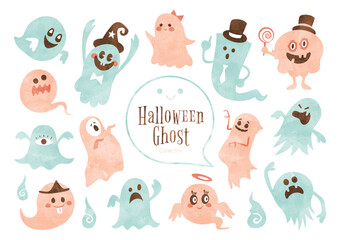ハロウィンのおばけ イラストセット（水彩パステルカラー）