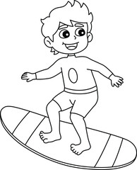 Boy Surfing Summer Isolated Coloring Page for Kids