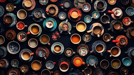  a table topped with lots of different types of cups and saucers.  generative ai