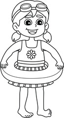 Girl in Swimsuit Outfit Isolated Coloring Page