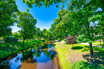 Riga city park on a sunny summer day, Latvia