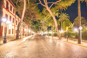 City streets in Cadiz at night, Andalusia