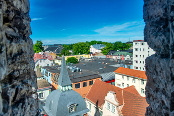 Tallinn, Estonia - July 15, 2017: Tallinn streets and medieval walls on a sunny summer day