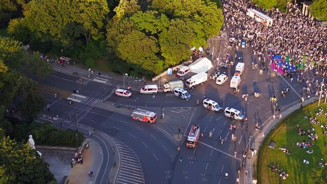 Fabulous aerial top view flight CSD Pride Parade 2023 Berlin Crowd Gay Party