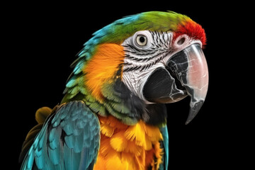 Beautiful colorful portrait of a parrot Macaw close-up isolated on a transparent background.