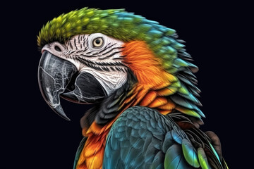 Obraz premium Beautiful colorful portrait of a parrot Macaw close-up isolated on a transparent background.