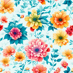 Fototapeta na wymiar seamless pattern with flowers - colorful blossoms and flowers - Generative Art