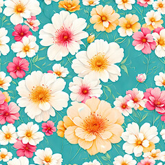 seamless pattern with flowers - colorful flowers and blossoms - Generative Art