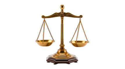 Ancient scales of justice isolated on white transparent background