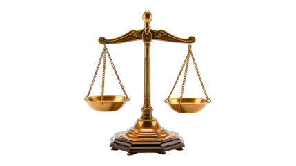 Ancient scales of justice isolated on white transparent background