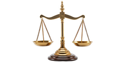 Antique scales of justice isolated on white transparent background