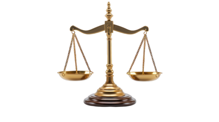 Antique scales of justice isolated on white transparent background