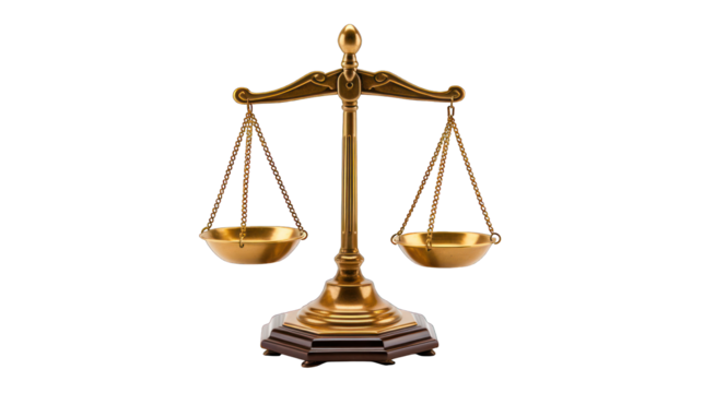 Ancient scales of justice isolated on white transparent background