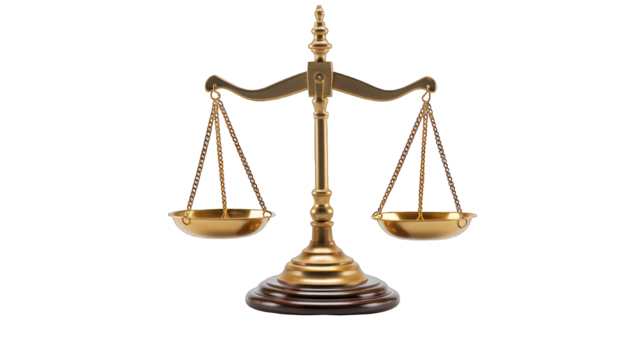 Antique scales of justice isolated on white transparent background