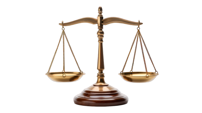 Fairness scales of justice isolated on white transparent background