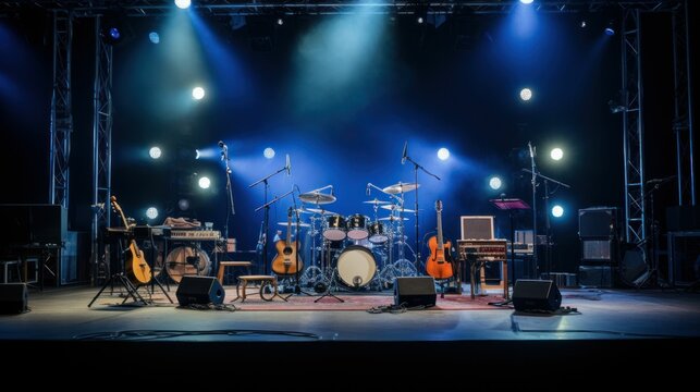 Empty stage with instruments and lights